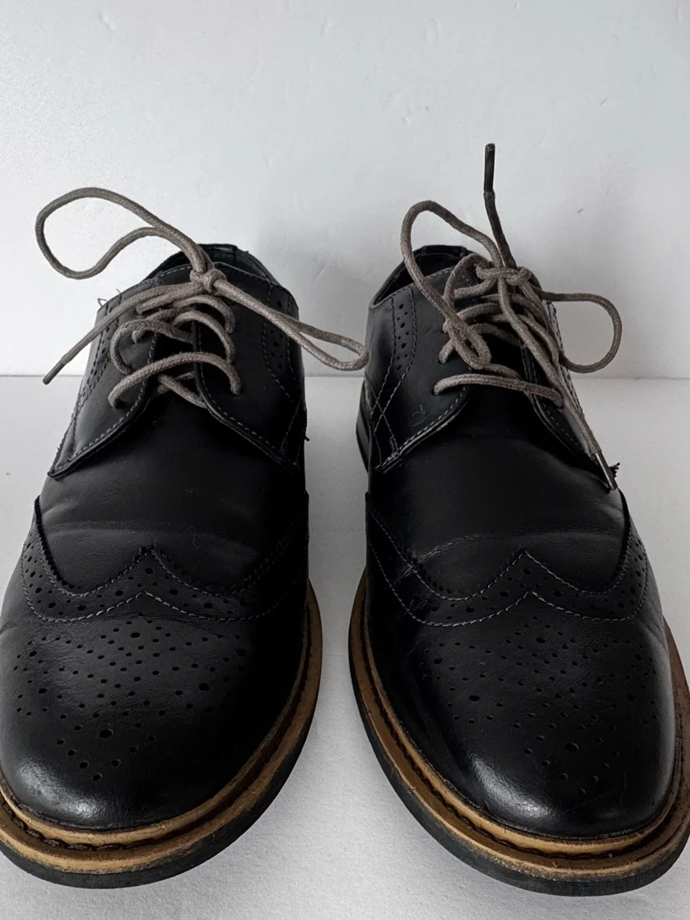 Perry Ellis Portfolio Dapper Men's 8.5 Black Wingtip Brogue Lace Up Dress Shoes